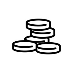 Stack of money coins, dollar or euro, business icon. Black linear icon with editable stroke on white background