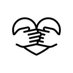 Hands hug the heart, love yourself, take care about health. Black linear icon with editable stroke on white background