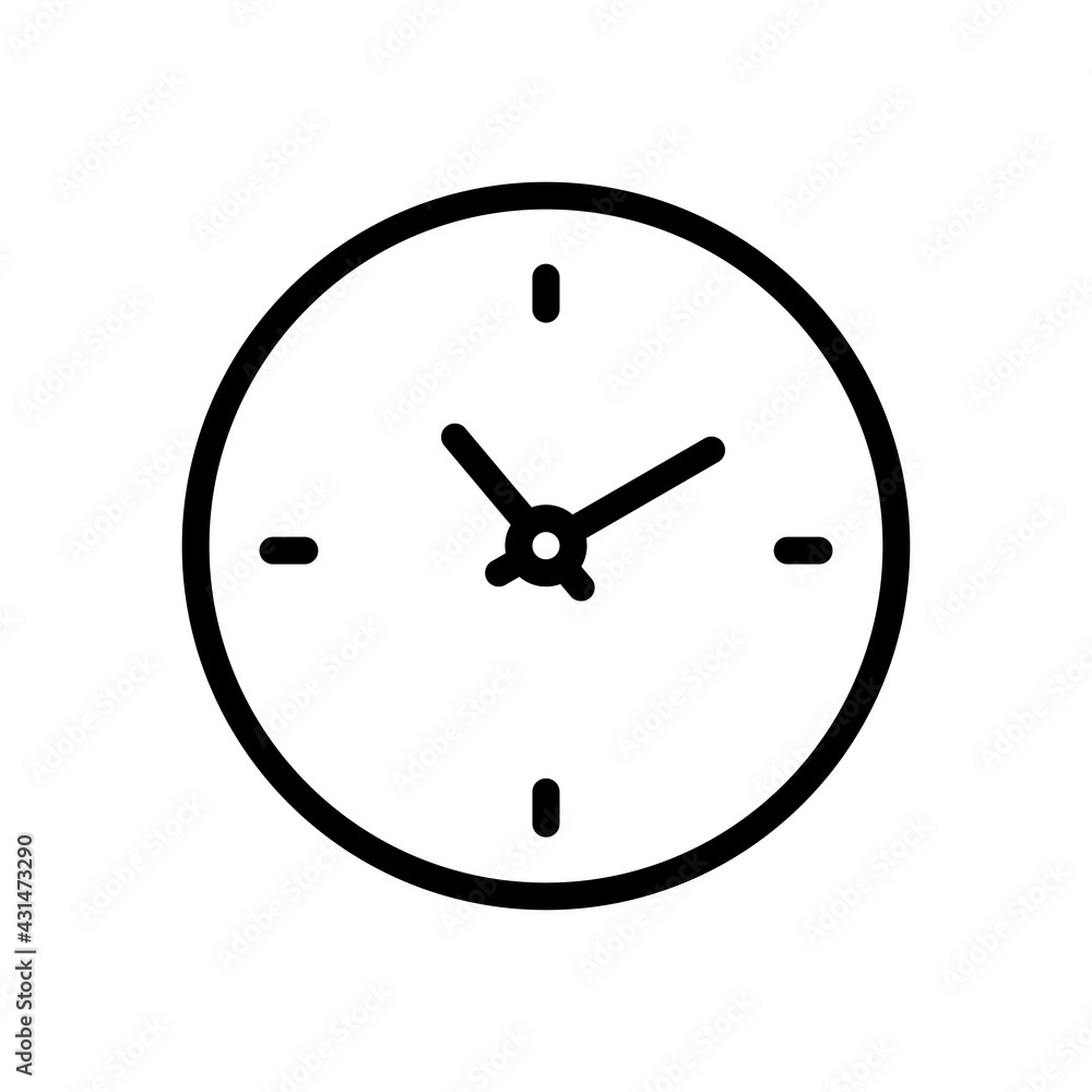 Poster timer in circle, simple clock or watch, time icon. black linear icon with editable stroke on white b
