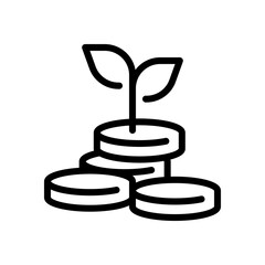 Financial growth, growing money tree, increase income. Black linear icon with editable stroke on white background
