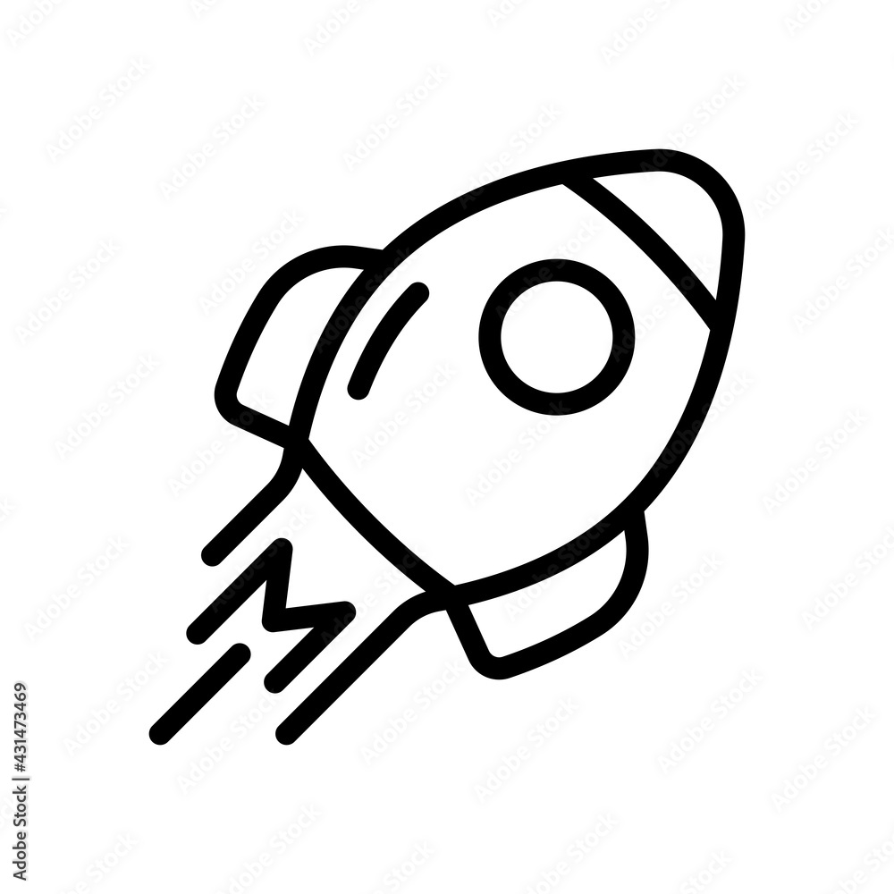 Poster simple rocket icon, space ship. black linear icon with editable stroke on white background