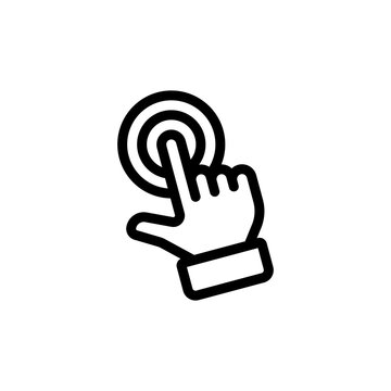 Touch action by finger, simple icon. Black linear icon with editable stroke on white background