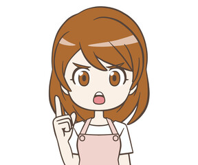 Obraz premium 人差し指を立てるエプロン姿の女性