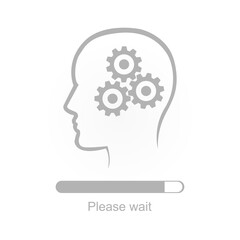 head icon with gears on a white background, concept of thought and reflection process, progress scale, vector illustration