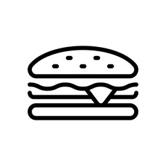 Sandwich or hamburger, fast food, simple icon. Black linear icon with editable stroke on white background