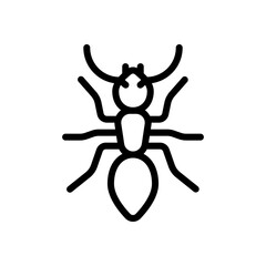 Simple ant, icon or logo. Black linear icon with editable stroke on white background
