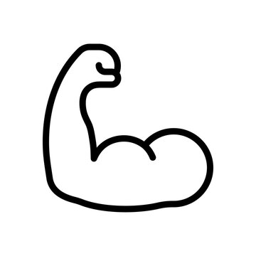 Strong muscle, hand with powerful bicep, simple icon. Black linear icon with editable stroke on white background