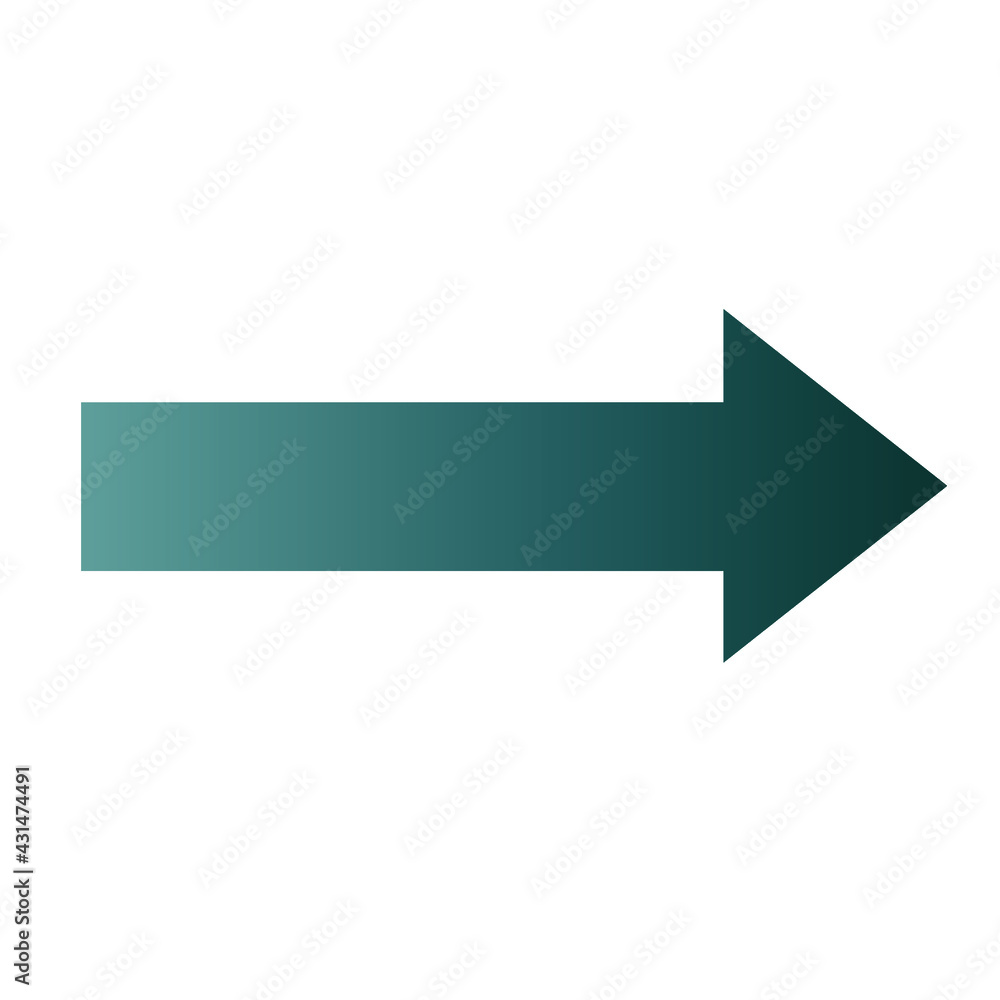 Poster green large forward or right pointing solid gradient long arrow icon sketched as vector symbol