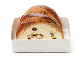 Fresh Baked  Bread With Walnuts and raisin on white background