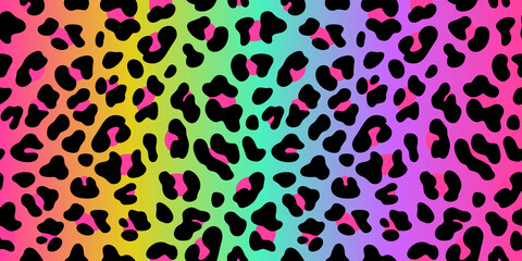 Fototapeta premium Rainbow leopard vector seamless pattern. Neon gradient