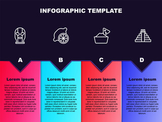 Set line Mexican wrestler, Lemon, Nachos in bowl and Chichen Itza Mayan. Business infographic template. Vector