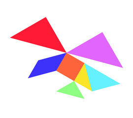 Color tangram puzzle in flying bird shape on white background