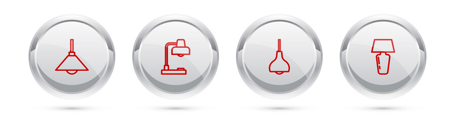 Set line Lamp hanging, Table lamp, and . Silver circle button. Vector