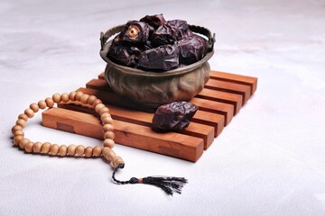 Kurma Ajwa is dried dates. Special fruit of Arabic. Ramadan Kareem, breaking fast by eating dates. 