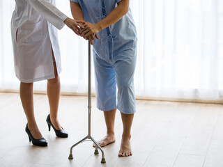 Patient use walker for help to walk by get assist from caregiver. For physiotherapist patient might need physiotherapy equipment to help for a while or in some case may need to use all rest of life.