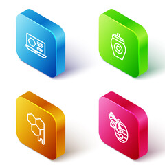 Set Isometric line Honey online service, Jar of honey, Honeycomb and Hive for bees icon. Vector