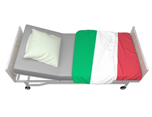 hospital bed with italy flag