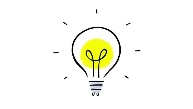 Lightbulb hand drawn doodle, stop motion animation isolated on a white background