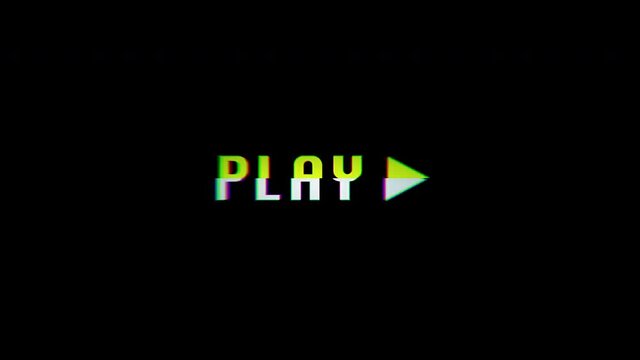 Glitching Play icon animation on a black background