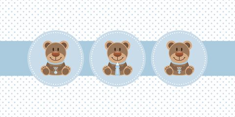 Karte 3 Teddys Babysymbole Junge Punkte Retroblau