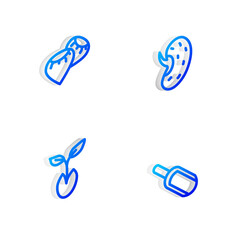 Set Isometric line Seed, , Sprout and Scoop flour icon. Vector
