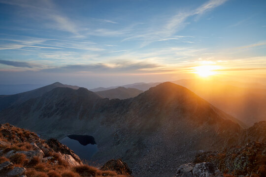 Sunrise from the highest peak in Bulgaria and on the Balkans - Musala, Rila Mountain
