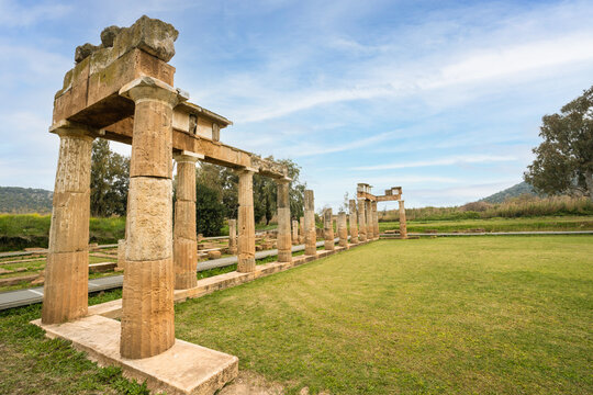 The temple of ancient goddess Artemis in Brauron (Vravrona) in Attica, Greece