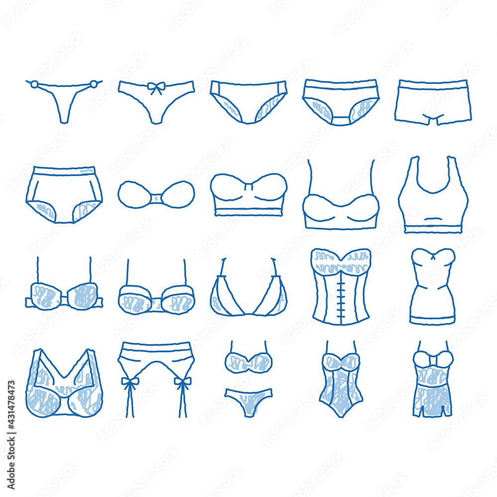 Sticker Lingerie Bras Panties icon hand drawn illustration