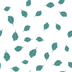 Hand drawn doodles tropical seamless pattern with green leaves. Leaf repeated background. Vector bright print for fabric, wallpaper, wall art home decor. design elements