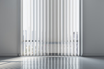 Light wall with blinds on windows in sunny empty office room - Powered by Adobe