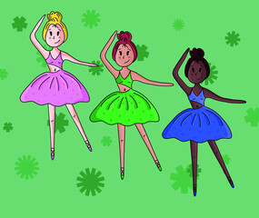Colorful vector illustration: ballerina girls set