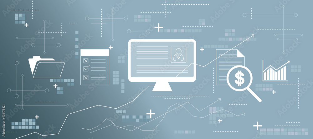 Aufkleber big abstract cv form in a pc icon with different gears. internet education and interview concept, 3d