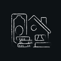 House sale agreement with money chalk icon. Real estate. Black silhouette symbol. Vector isolated illustration