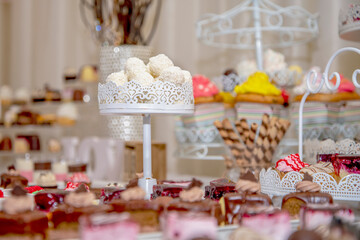 wedding cake in a restaurant candy bar 