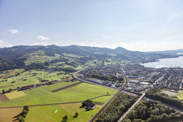 Fototapeta na wymiar Luftaufnahme Lachen Kanton Schwyz 2