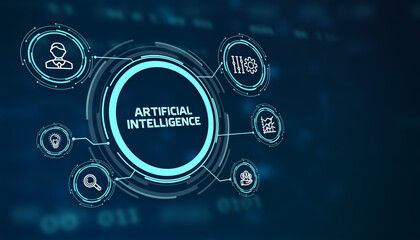 Artificial intelligence (AI), machine learning and modern computer technologies concepts. Business, Technology, Internet and network concept.