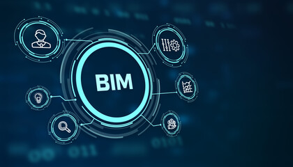 The concept of business, technology, the Internet and the network. virtual screen of the future and sees the inscription: BIM