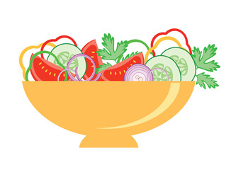 fresh salad with tomatoes and cucumbers and onion in bowl - vector illustration