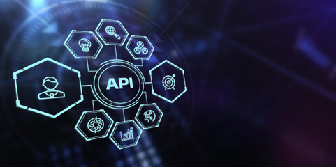 API - Application Programming Interface. Software development tool. Business, modern technology, internet and networking concept.