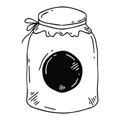 Vector set of doodle style jars of different shapes and sizes. Black jars with labels.