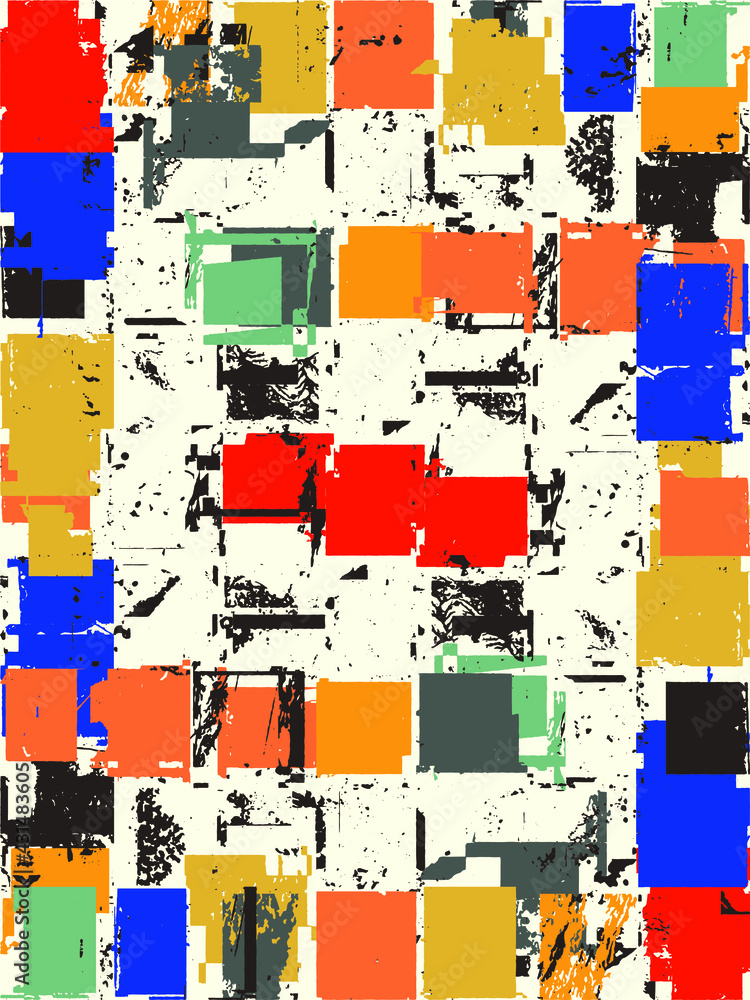 Poster abstract grunge vector background. color handcrafted composition of overlapping irregular graphic el
