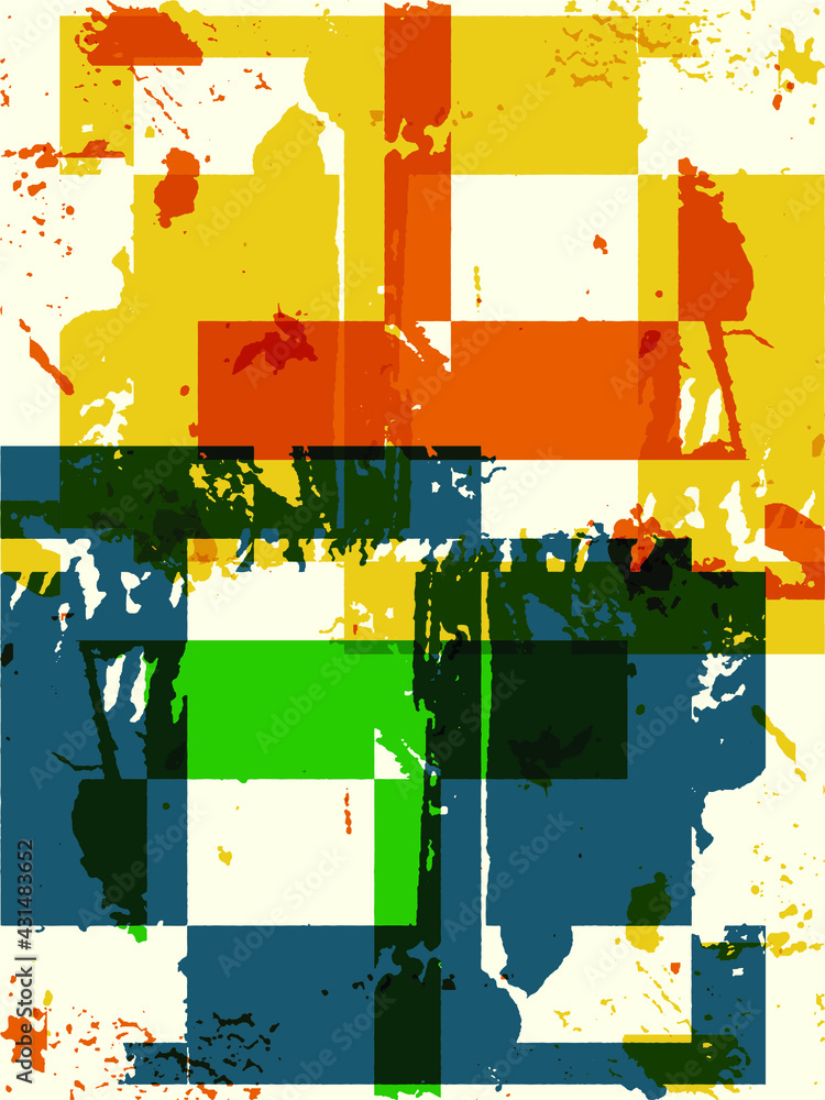 Poster abstract grunge vector background. color handcrafted composition of overlapping irregular graphic el