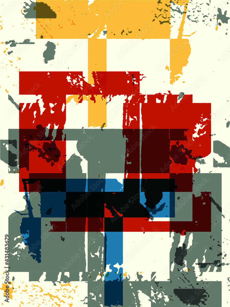 Poster abstract grunge vector background. color handcrafted composition of overlapping irregular graphic el