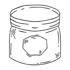 Vector set of doodle style jars of different shapes and sizes. Black jars with labels.