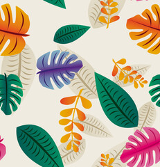 Tropical foliage composition. colorful illustration with beige background