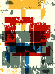 Abstract grunge vector background. Color handcrafted composition of overlapping irregular graphic elements.