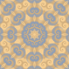 Twisted elements floral abstract seamless patter. Multiple scrolls seamless fabric pattern
