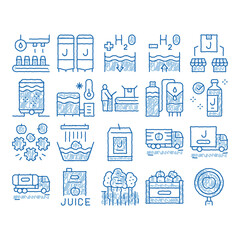 Juice Production Plant icon hand drawn illustration