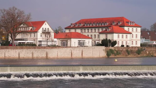 A flowing water of Weser River in Hameln, Germany in HD