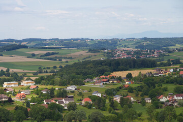 Güssing, Southern Burgenland, Austria. View from observation point in castle Güssing on a village in a summer day.